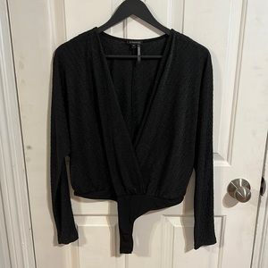 Dynamite bodysuit/dress shirt in shiny black